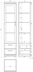 SIMPLE KWD1SZ2 vitrines szekrény Millenium Beton/Fehér Fényes - KÖNYVESPOLC VITRINES SZEKRÉNY NAPPALIBA ÜVEG