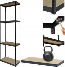 Fém könyvespolc Black Premium garázs állvány Helios 180x30x30cm 4Px175kg