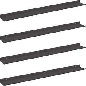 vidaXL Lebegő polc Falra szerelhető 4 pcs Fekete 80 x 9 x 2,5 cm Acél