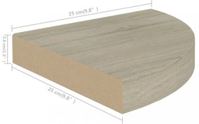 4 db tölgyszínű MDF lebegő sarokpolc 25x25x3,8 cm