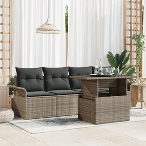 5 darabos kerti kanapé szett párnákkal szürke poly rattan, 2 fős kerti kanapé tárolóval és párnákkal szürke poly rattan