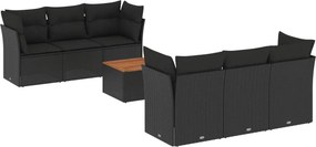 vidaXL 7 részes fekete polyrattan kerti ülőgarnitúra párnával
