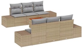 vidaXL Kerti Kanapé Szett párnával 7 pcs Bézs polirattan