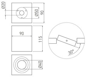 Lámpa Mennyezeti lámpatest SENSA, aluminium, 90x90x115, IP20, max 50W, négyzet, fehér