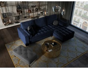 Santo kék kinyitható bársony sarokkanapé, jobb oldali - Milo Casa