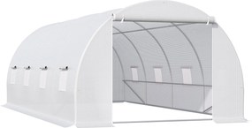 Outsunny 595x300x200cm Üvegház, fólia üvegház paradicsomház ajtóval, ablakkal, horganyzott acélból készült fóliatunnel, növénytunnel, üvegház, beleért