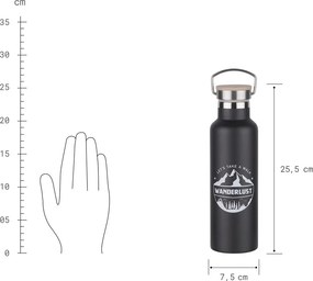 WANDERLUST termosz füllel és bambusz kupakkal, fekete 650ml