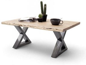 CARTAGENA dohányzó asztal akácfa 110x70cm - X alakú antikolt lábbal - Natúr