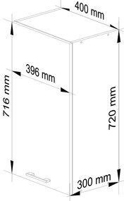Felső konyhaszekrény Ozara W40 H720 (fehér + fényes grafit). Akció -20%. 1071188