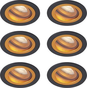 6 darabos modern, süllyesztett spotlámpa szett fekete és arany színben, forgatható és dönthető, IP44 - Chuck