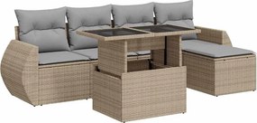 vidaXL 6 részes bézs polyrattan kerti ülőgarnitúra párnával