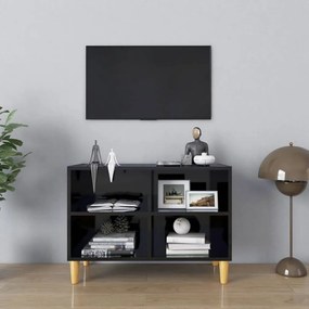 Magasfényű fekete tv-szekrény tömör falábakkal 69,5x30x50 cm