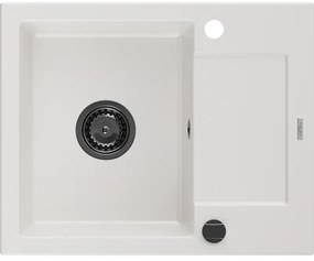 Mexen Enzo, gránit mosogató 576x465x174 mm, 1 kamrás, fehér, fekete szifonnal, 6506571005-20-B