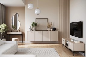 Lorini fali négyajtós komód 200 cm - kasmír / fekete fogantyúk