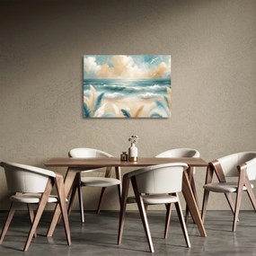 Üveg kép – Festett strand lágy színekben (70x50 cm)