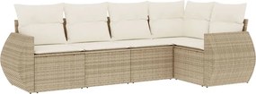vidaXL 5 részes bézs polyrattan kerti ülőgarnitúra párnákkal