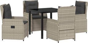 vidaXL Kert étkező szett 5 pcs Világosszürke polirattan