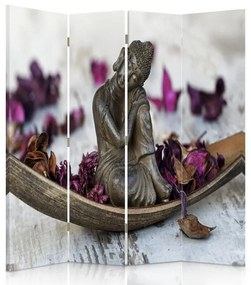 Gario Paraván Buddha lila szirmokkal Méret: 145 x 170 cm, Kivitelezés: Klasszikus paraván