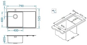 ALVEUS 1149516 - Konyhai mosogató PURE 79x52,5 cm szatén, jobb oldali