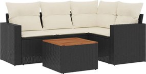 vidaXL 5 részes fekete polyrattan kerti kanapészett párnákkal