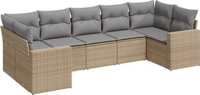 vidaXL 7 részes bézs polyrattan kerti ülőgarnitúra párnákkal