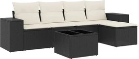 vidaXL 6 részes fekete polyrattan kerti ülőgarnitúra párnákkal