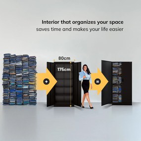 Fekete JAN Compact fémszekrény 1750 x 800 x 400 mm