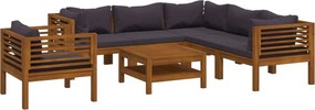 vidaXL 7 részes tömör akácfa kerti ülőgarnitúra párnával