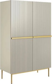 Nicole magas komód 100 cm, kétszárnyú, bordázott előlap - kasmír / arany lábak