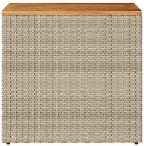 bézs polyrattan kerti kisasztal fa asztallappal 58x27,5x55 cm