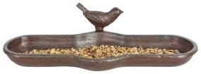 Öntöttvas madáritató és -etető tál, kismadár dekorációval, 29,5 cm