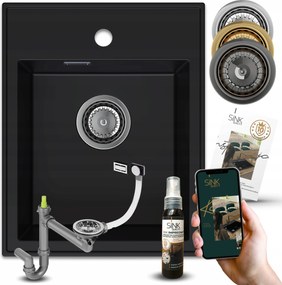 Mosogató Egymedencés Gránit Fekete Kézi Szifon Impregnálószer