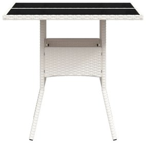 fehér polyrattan üveglapos kerti asztal 80 x 80 x 75 cm