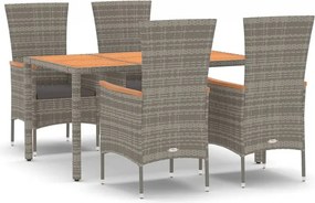 vidaXL 5 részes szürke polyrattan kerti étkezőgarnitúra párnával