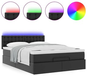 fekete műbőr ottomán ágy matracokkal &amp; LED-ek 140x200cm