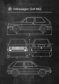 Poszter Volkswagen Golf Mk2 Retro Patent Séma