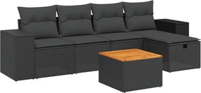vidaXL 6 részes fekete polyrattan kerti ülőgarnitúra párnákkal