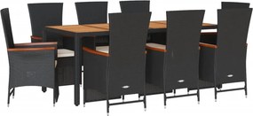 vidaXL 9 részes fekete polyrattan kerti étkezőgarnitúra párnákkal