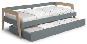 Zöld-natúr színű borovi fenyő gyerekágy kihúzható pótággyal, tárolóhellyel 90x200 cm Carrie – Marckeric
