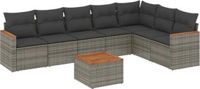 vidaXL 8 részes szürke polyrattan kerti ülőgarnitúra párnákkal