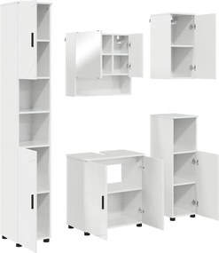 vidaXL Fürdőszoba bútor szett 5 pcs Magas Fényű Fehér Faanyag & Fém