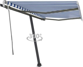 vidaXL kék és fehér kézzel kihúzható póznás napellenző 300 x 250 cm