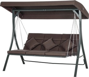 Outsunny 3 személyes Hollywood Hinta, Állítható Napernyővel Ellátott Hinta Pad, Kerti Hinta Példányokkal, Teherbírás: 270 kg, Fém, Textiline, Barna, 1