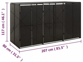 fekete polyrattan hármas kerekeskuka tárolófészer 207x80x117 cm