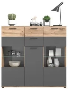 Mason 3 ajtós tálalószekrény nox tölgy - bazaltszürke