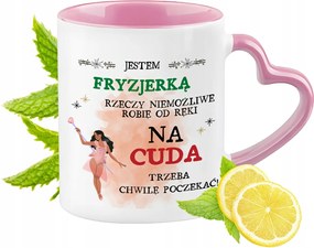 Fodrász Bögre Rózsaszín Szív Alakú Füllel Kávé Ajándék