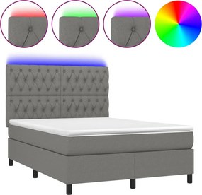 vidaXL sötétszürke szövet rugós és LED-es ágy matraccal 140x200 cm