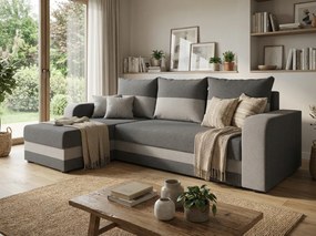 Kinyitható kétoldalas L alakú ülőgarnitúra VALERIO 238x140 cm, sötétszürke/világosszürke + 2 párna INGYEN