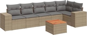 vidaXL 7 részes bézs polyrattan kerti ülőgarnitúra párnákkal