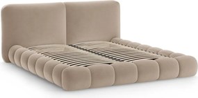 Világosbarna kárpitozott ágyneműtartós franciaágy ágyráccsal 160x200 cm Solange – Micadoni